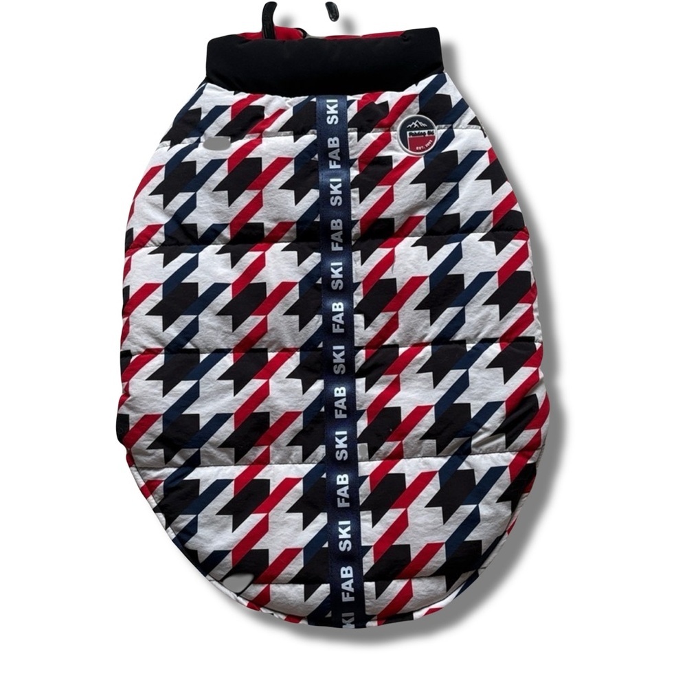 Fab Dog Colorblock Houndstooth Dog Jacket Puffer Pet Coat Red Black Blue L